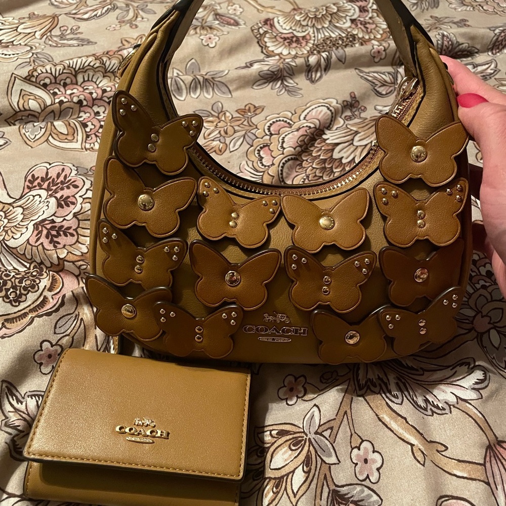Coach Brown Butterfly Embellished Women's Bag